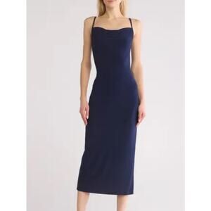 NWT Bebe Cowl‎ Midi Dress Navy Slit Lim Fit Dress Size XS Style Number 702917